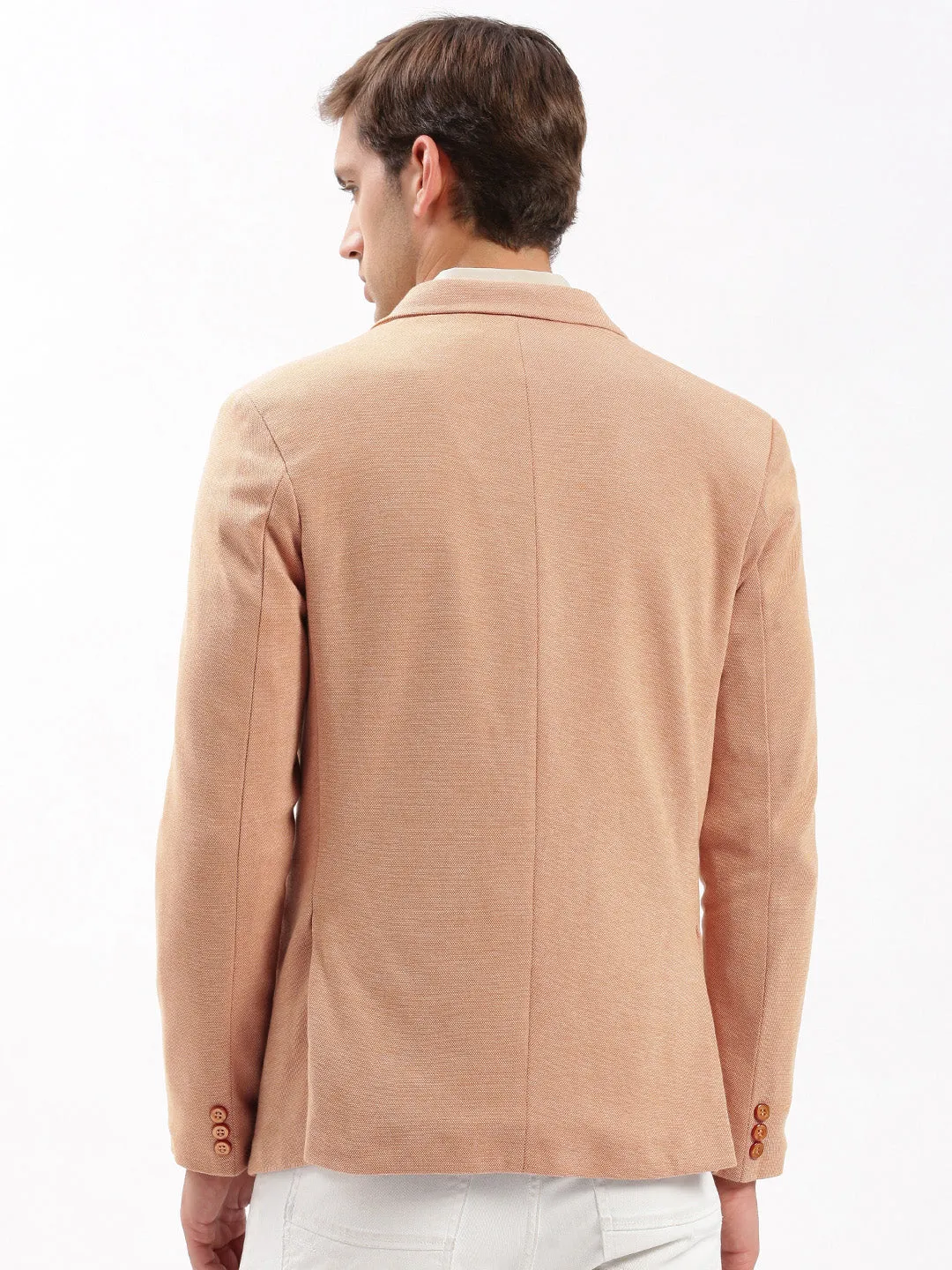 Men Notched Lapel Solid Peach Blazer-EX-3021-Peach