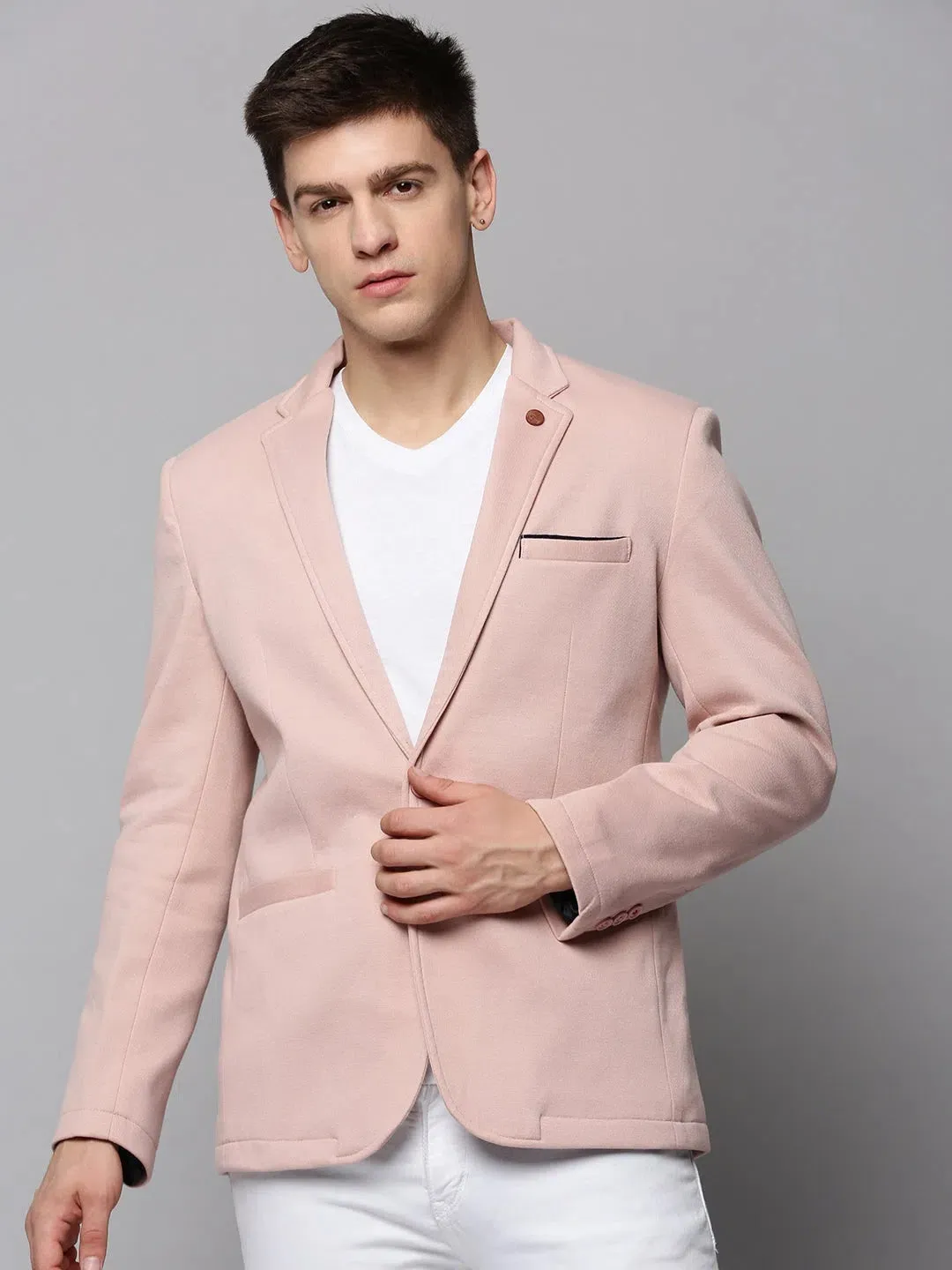 Men Pink Solid Blazer-LBR-4500-Pink