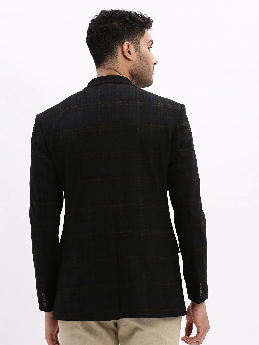 Men Printed Navy Blue Single Breasted Blazer-LBR-2404-Navyblue
