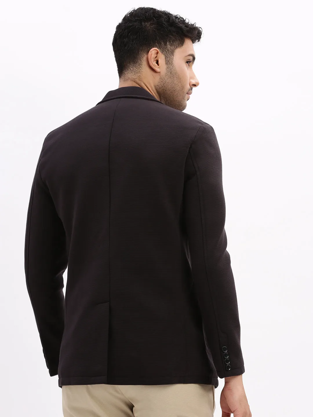 Men Solid Black Single Breasted Blazer-EX-Cotry-Black
