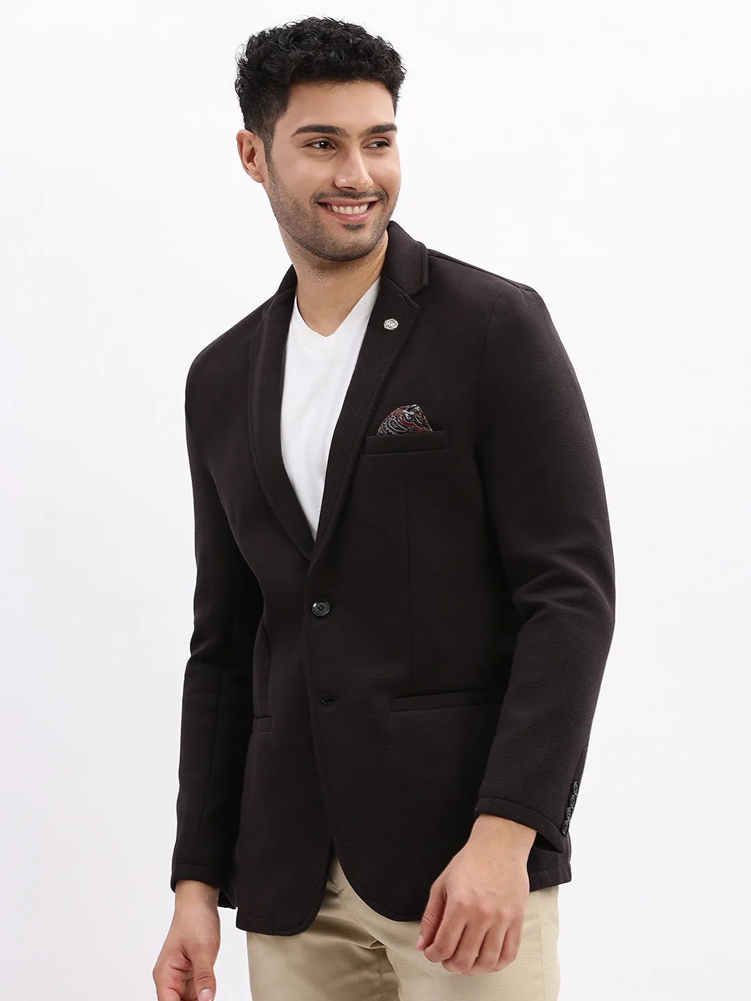 Men Solid Black Single Breasted Blazer-EX-Cotry-Black