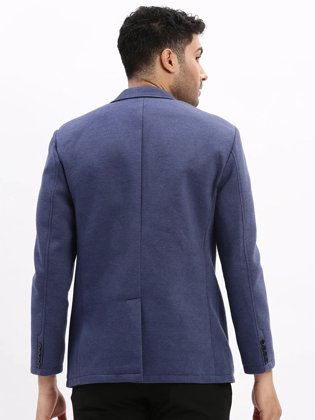Men Solid Blue Single Breasted Blazer-EX-MettyC-Blue
