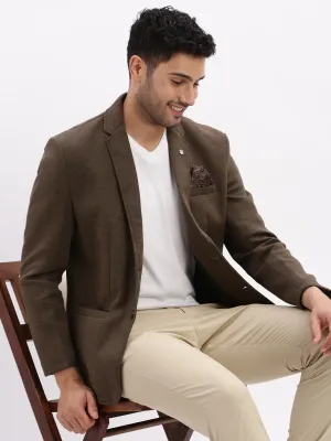 Men Solid Olive Single Breasted Blazer-EX-Metty-Olive