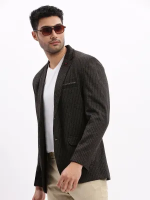 Men Striped Charcoal Single Breasted Blazer-LBR-2055-Charcoal