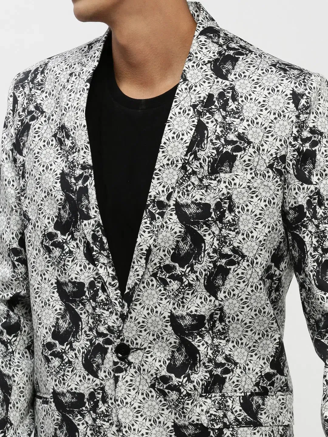 Men White Printed Blazer-SOBLZ-85-01-White