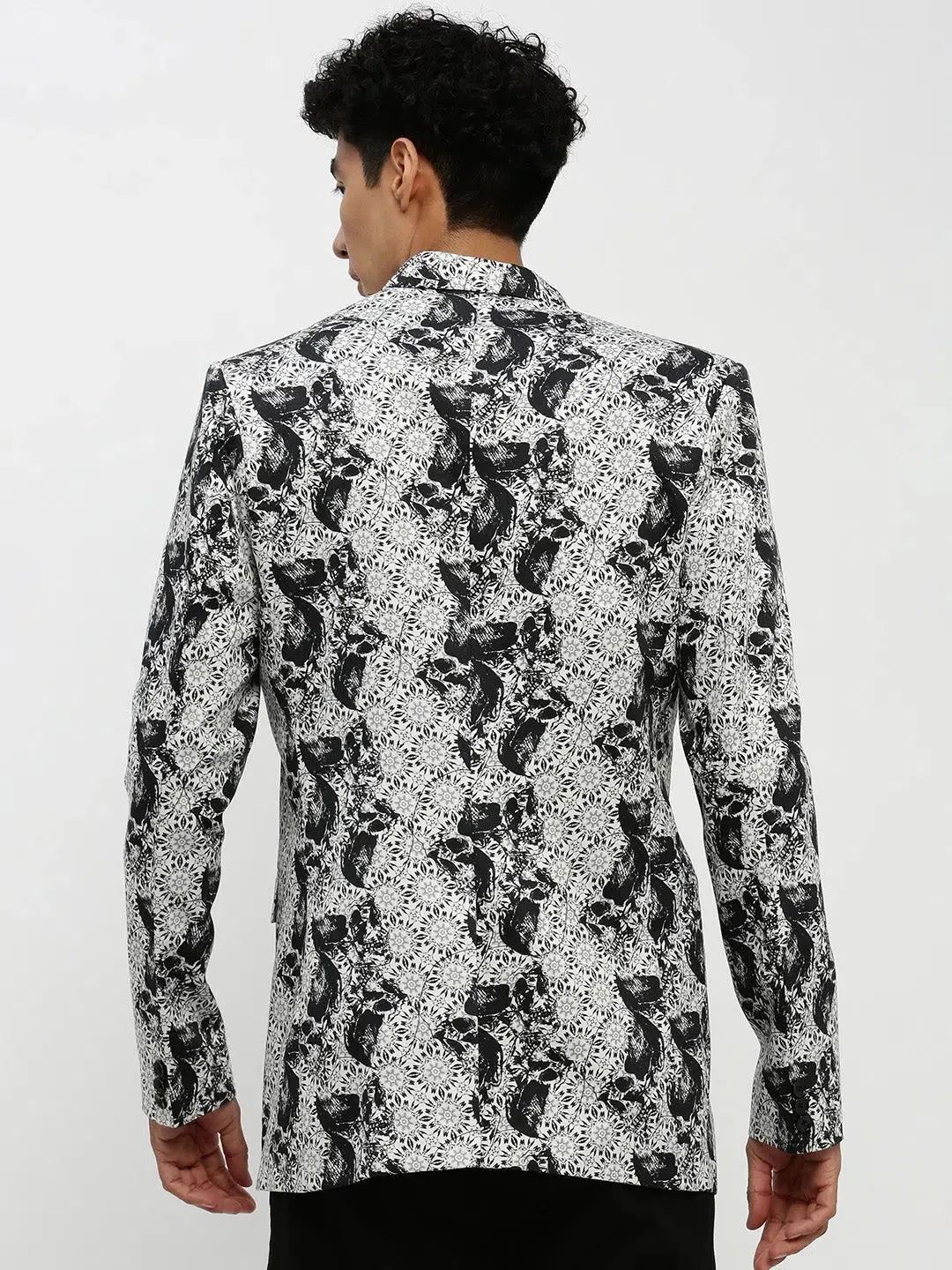 Men White Printed Blazer-SOBLZ-85-01-White