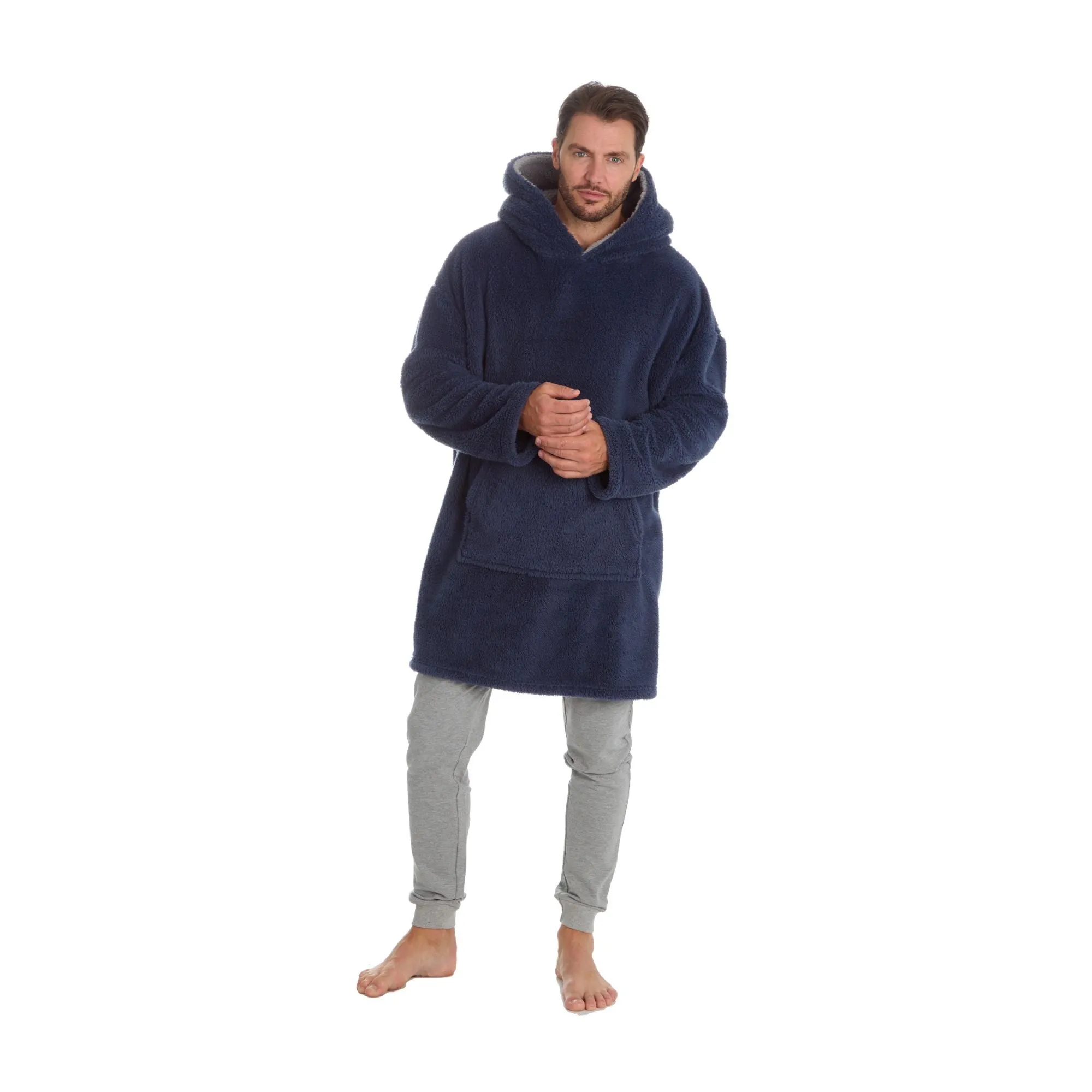 Mens Oversized Fleece Hoodie: Loungewear Hooded Blanket Snuggle Pyjamas Top