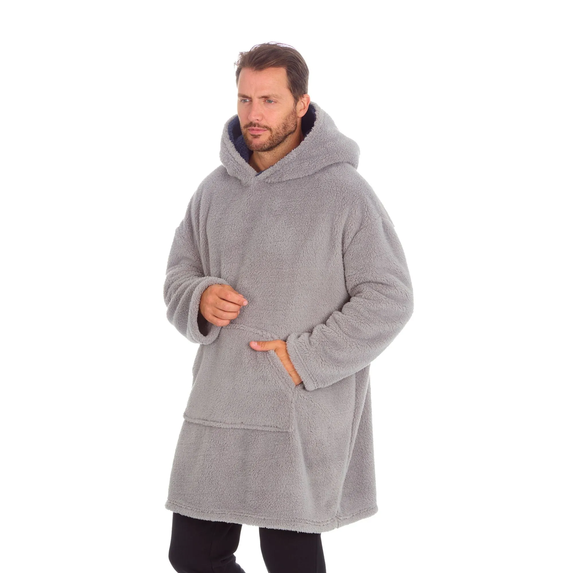 Mens Oversized Fleece Hoodie: Loungewear Hooded Blanket Snuggle Pyjamas Top