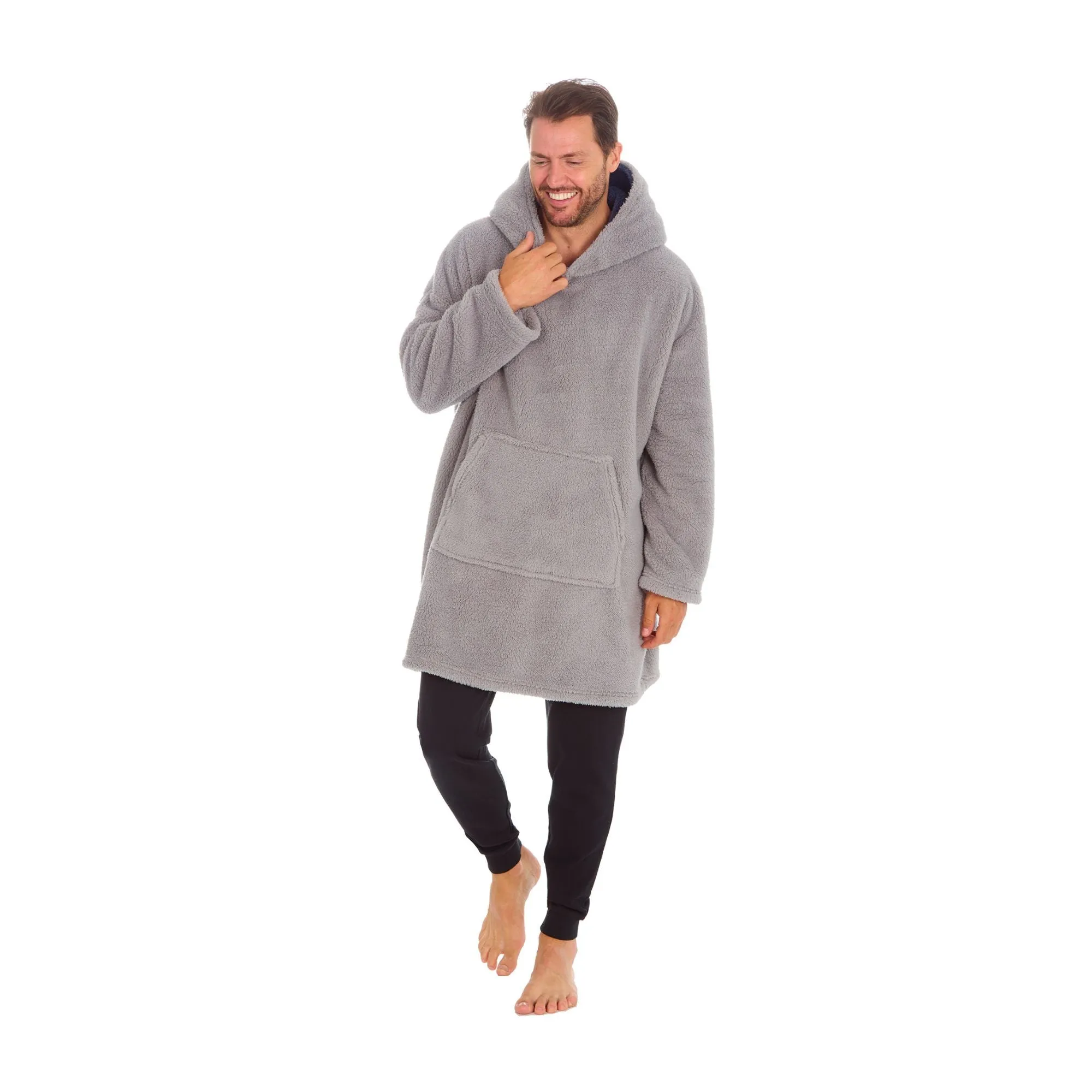 Mens Oversized Fleece Hoodie: Loungewear Hooded Blanket Snuggle Pyjamas Top