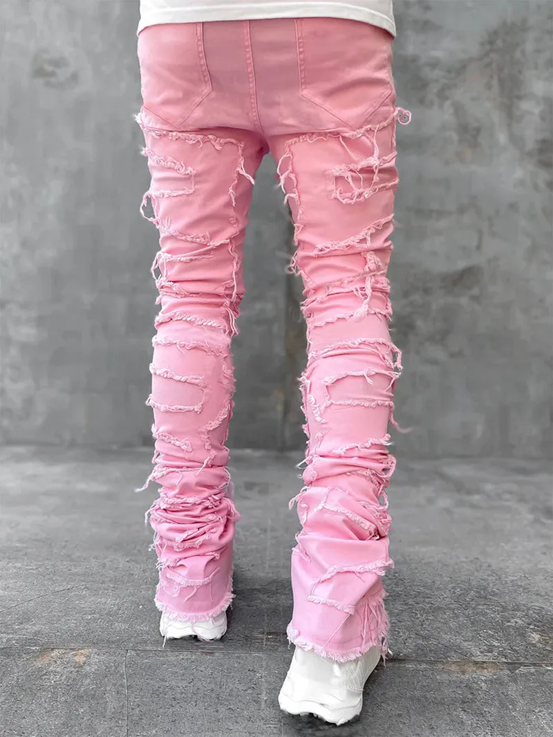 Men's Patched Stacked Jeans.