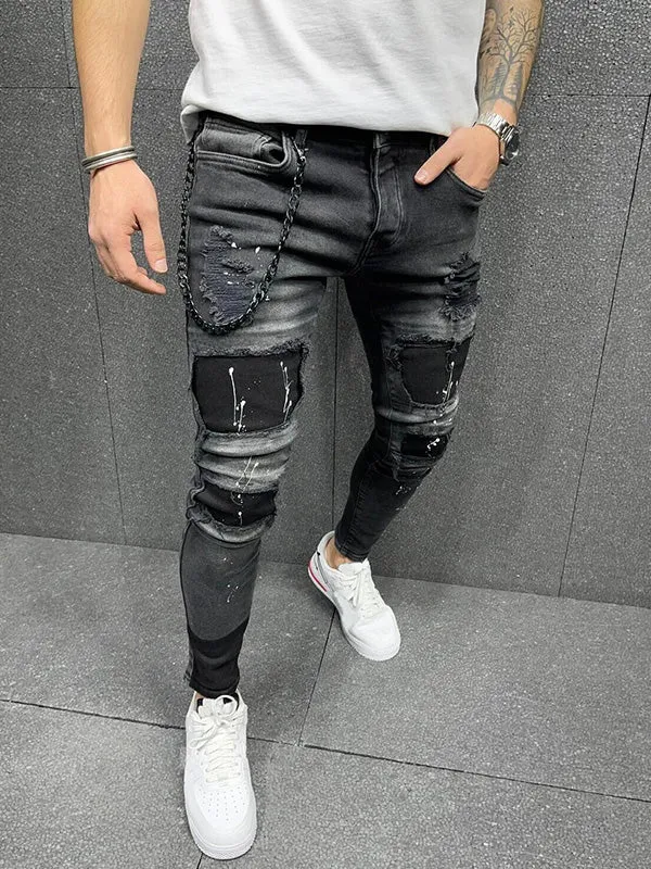 Men's Patched Stretch Skinny Jeans