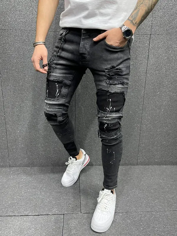Men's Patched Stretch Skinny Jeans
