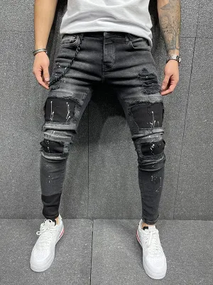 Men's Patched Stretch Skinny Jeans