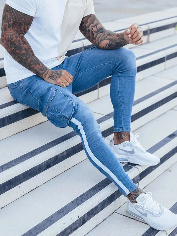 Men's Pocket Patched Striped Slim Jeans