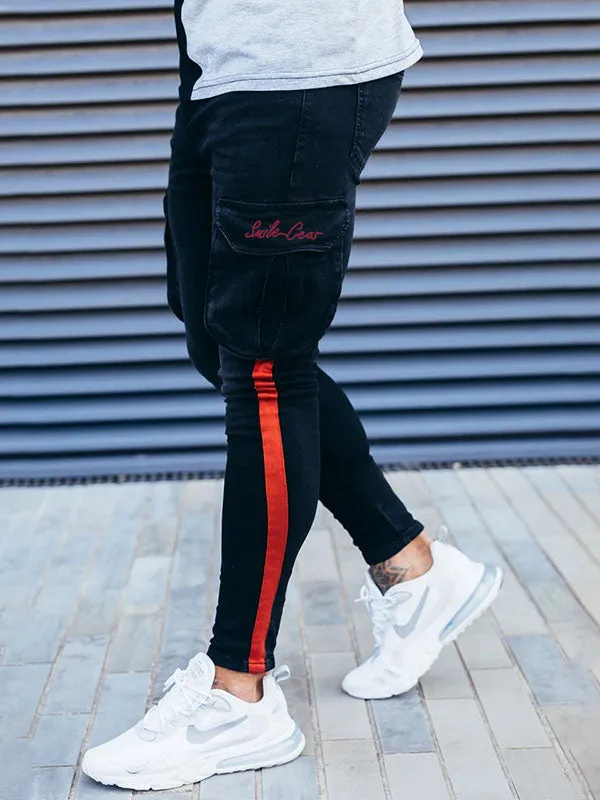 Men's Pocket Patched Striped Slim Jeans