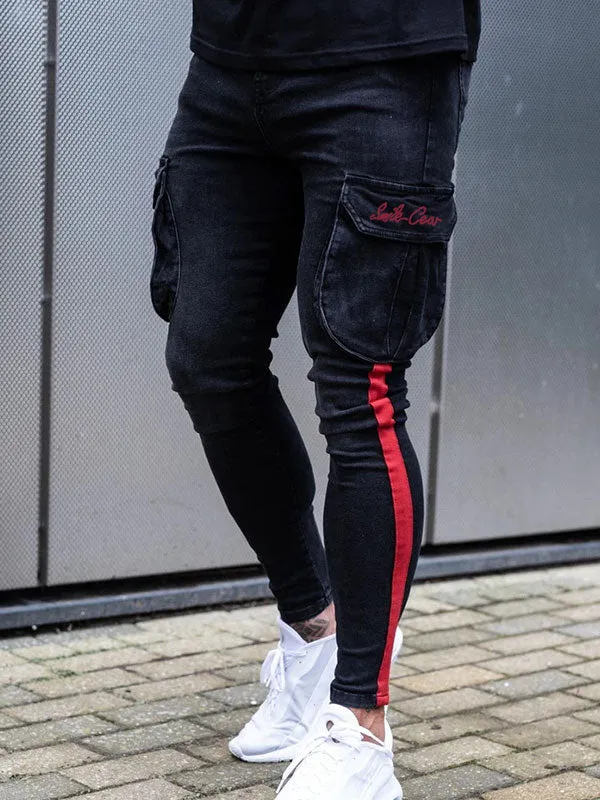 Men's Pocket Patched Striped Slim Jeans