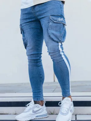 Men's Pocket Patched Striped Slim Jeans