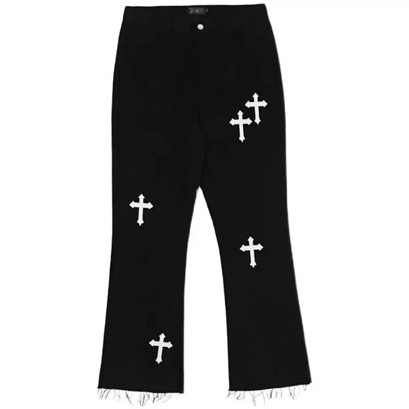 Men's Y2K jeans with a cross for a unique streetwear style