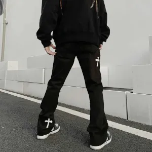 Men's Y2K jeans with a cross for a unique streetwear style