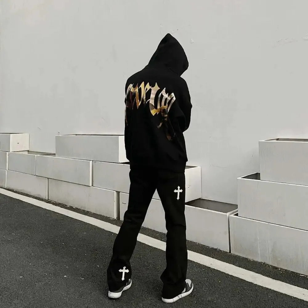 Men's Y2K jeans with a cross for a unique streetwear style