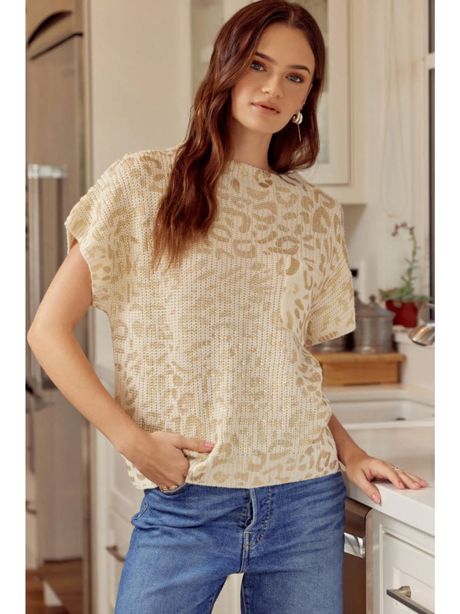 Metallic Leopard Print Sleeveless Top
