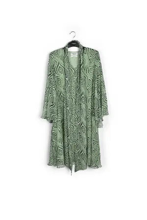 Mint green midi-length dress with geometric print