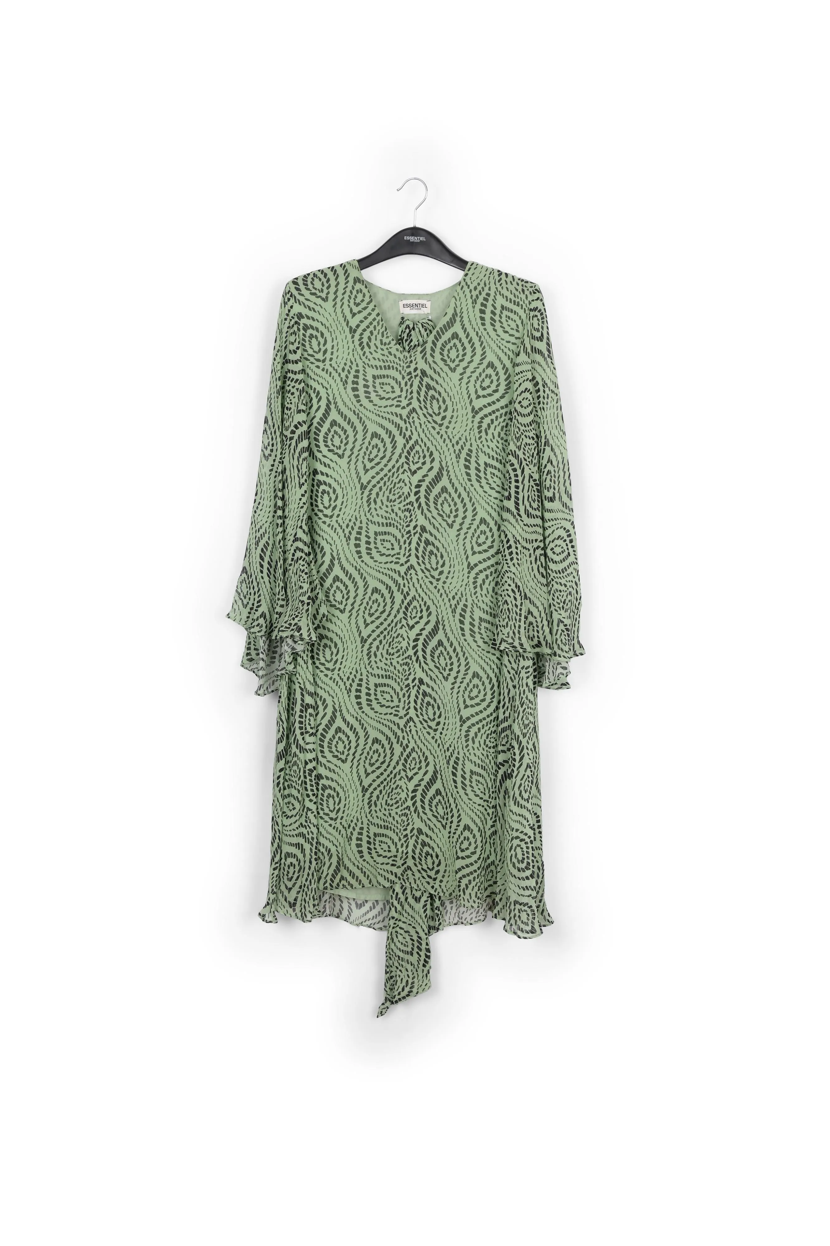 Mint green midi-length dress with geometric print