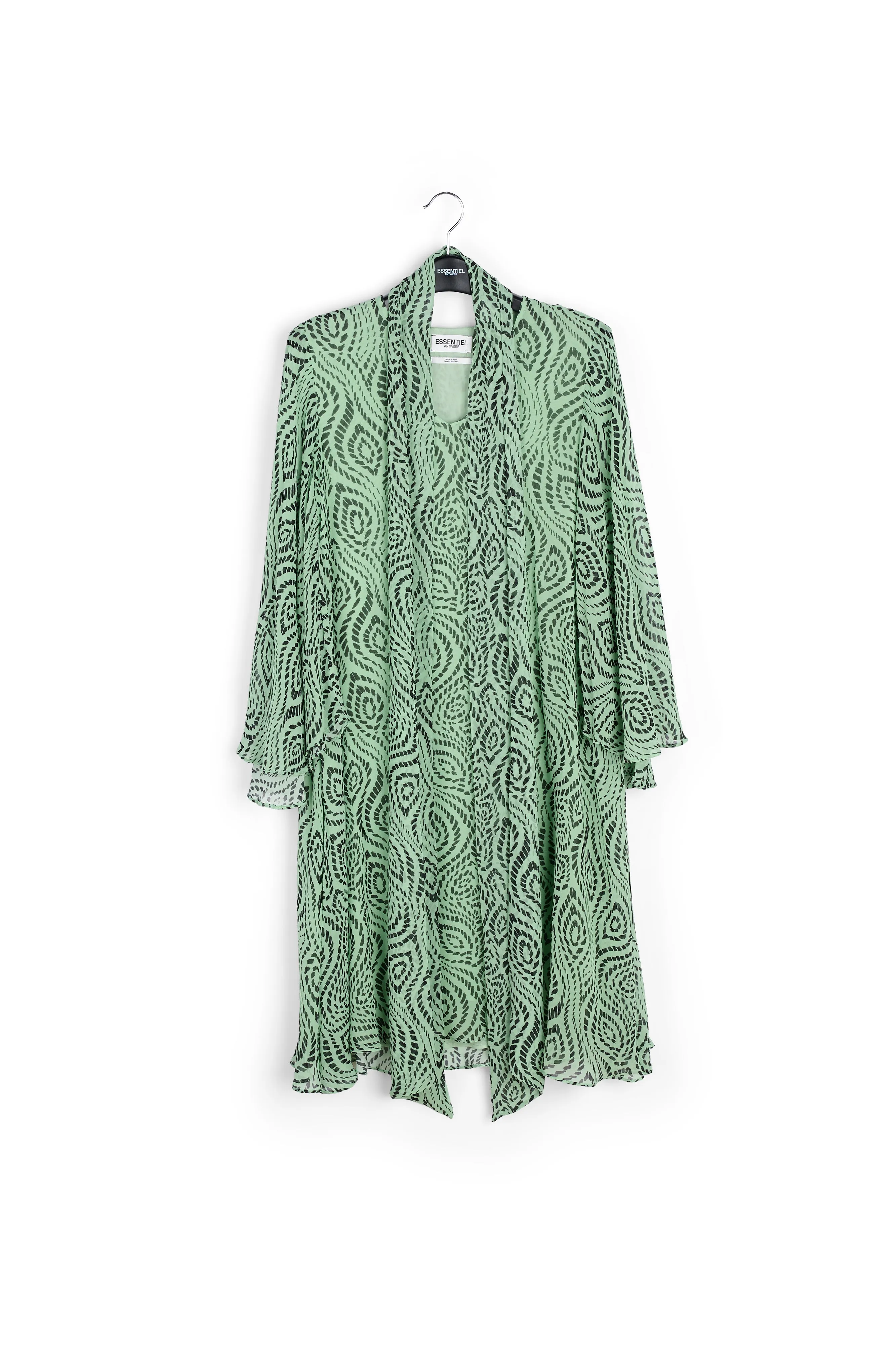 Mint green midi-length dress with geometric print