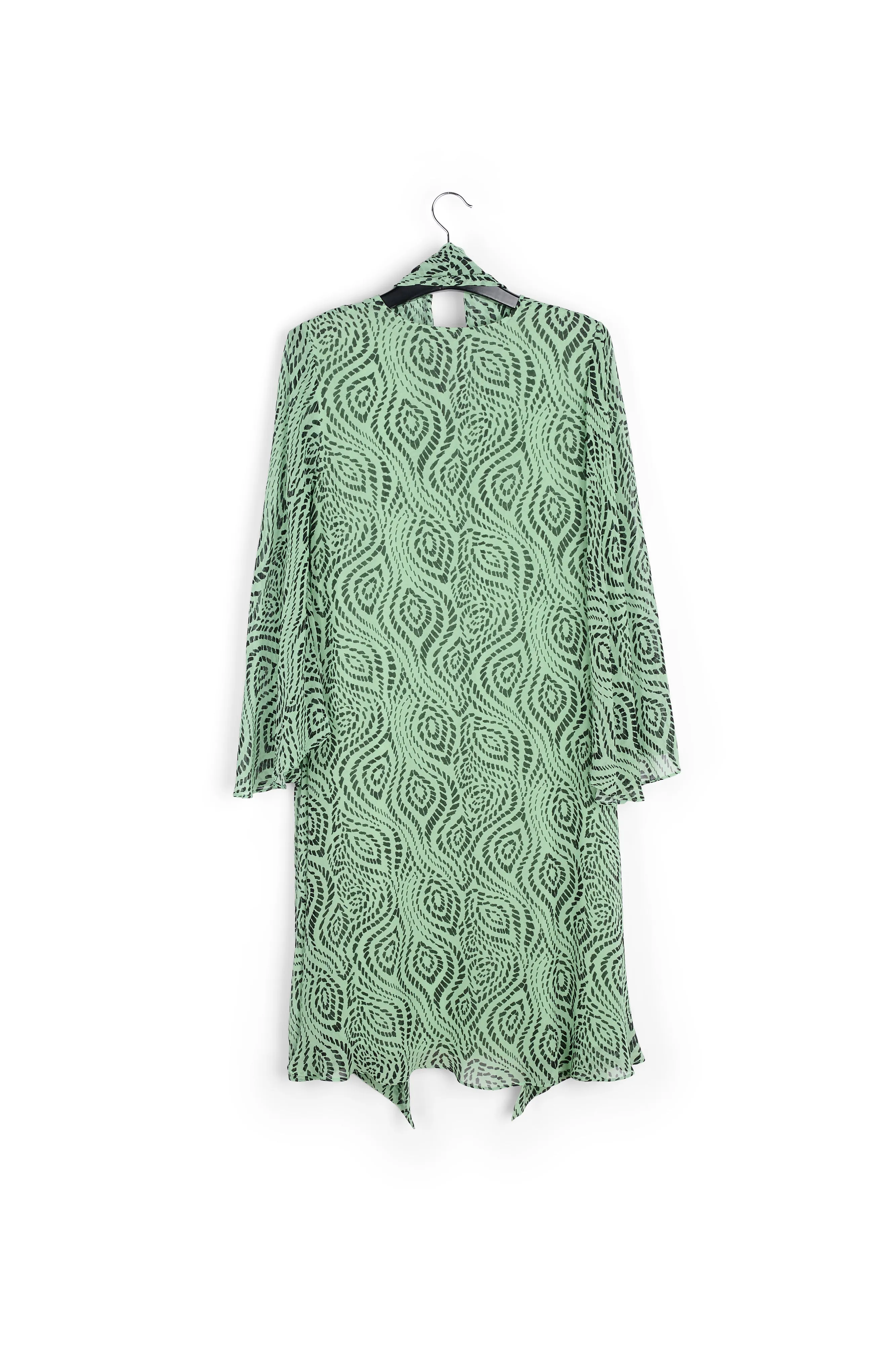 Mint green midi-length dress with geometric print