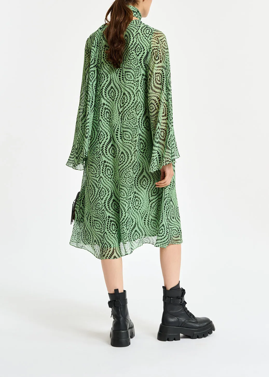 Mint green midi-length dress with geometric print