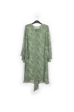 Mint green midi-length dress with geometric print