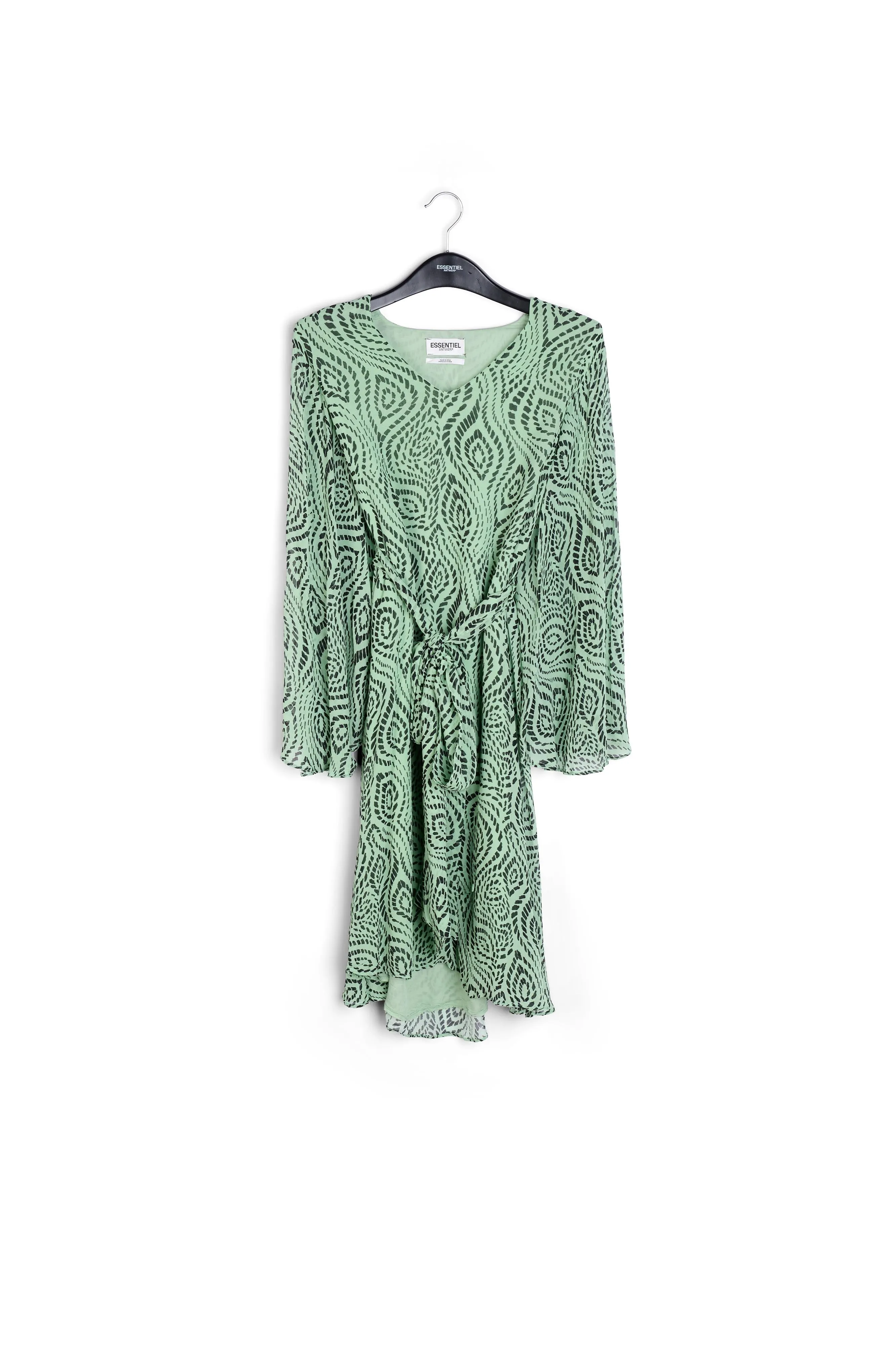 Mint green midi-length dress with geometric print