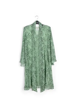 Mint green midi-length dress with geometric print