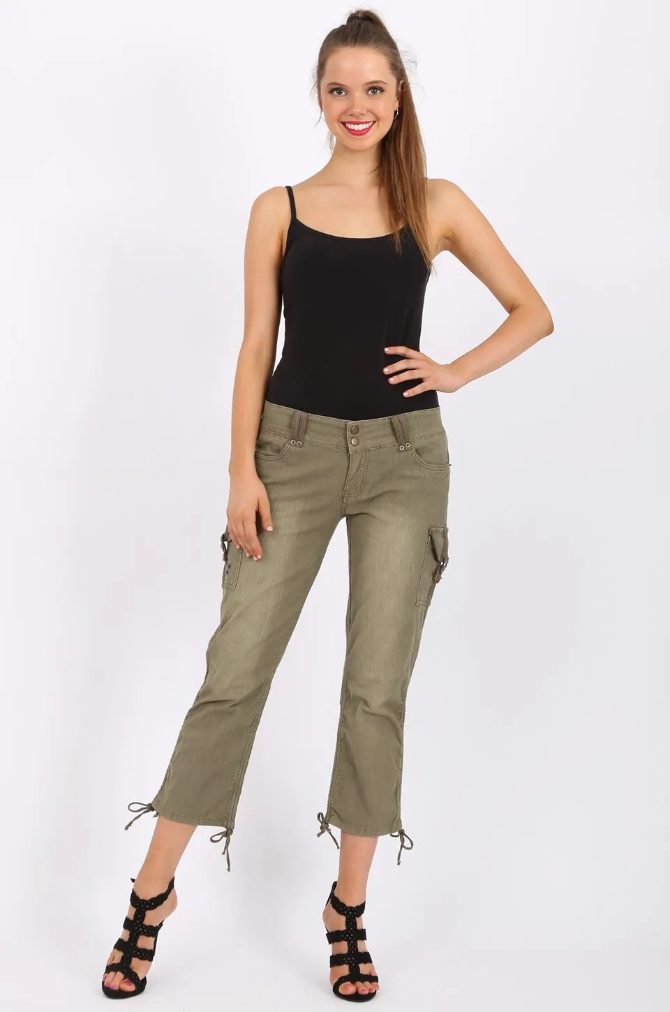 MISS PINKI Amy Cargo Pants in Olive