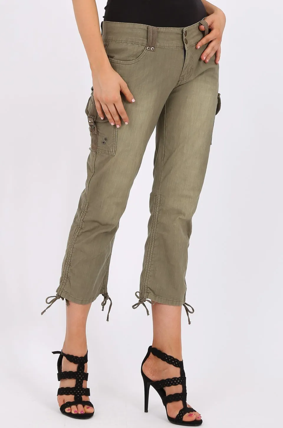 MISS PINKI Amy Cargo Pants in Olive