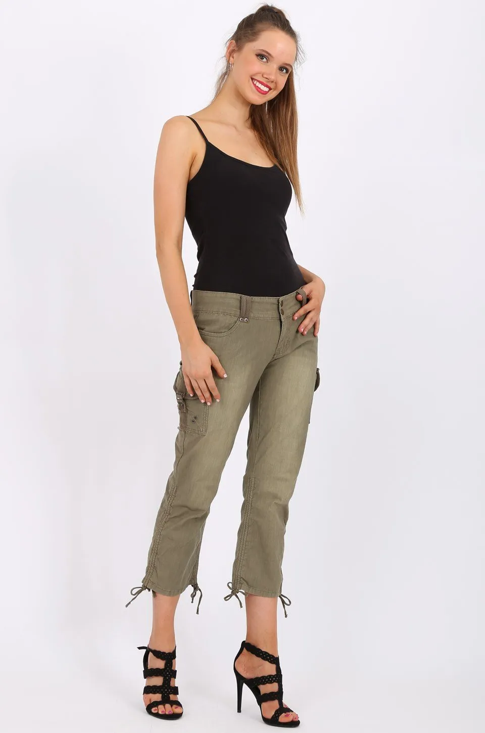 MISS PINKI Amy Cargo Pants in Olive
