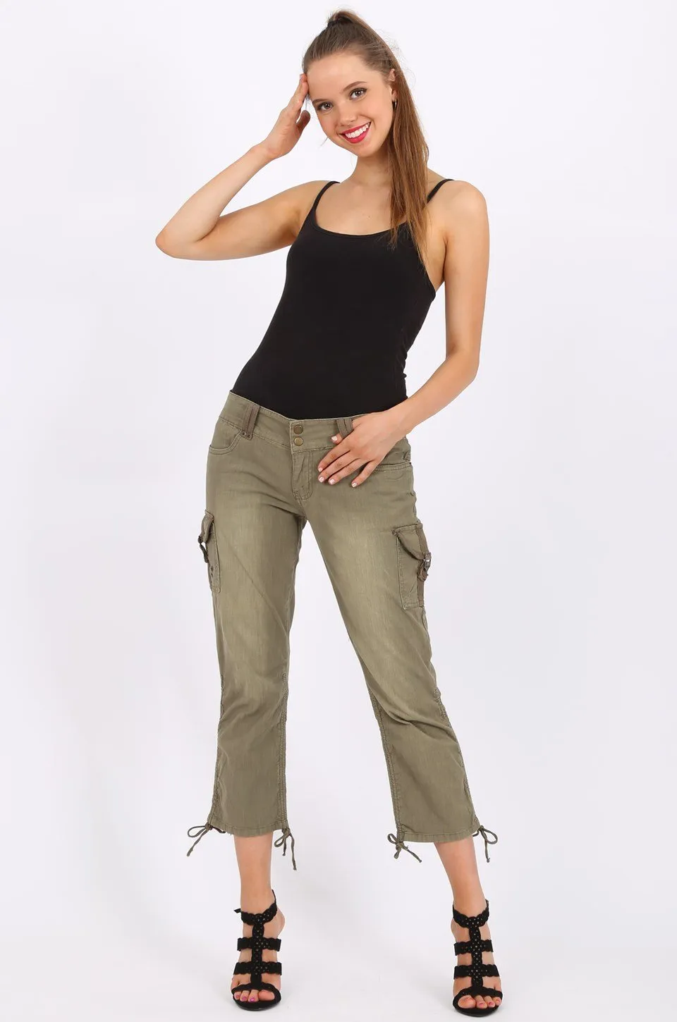 MISS PINKI Amy Cargo Pants in Olive