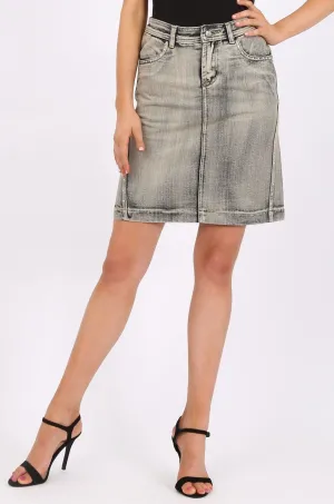 MISS PINKI Selena Knee Length Denim skirt in light grey wash