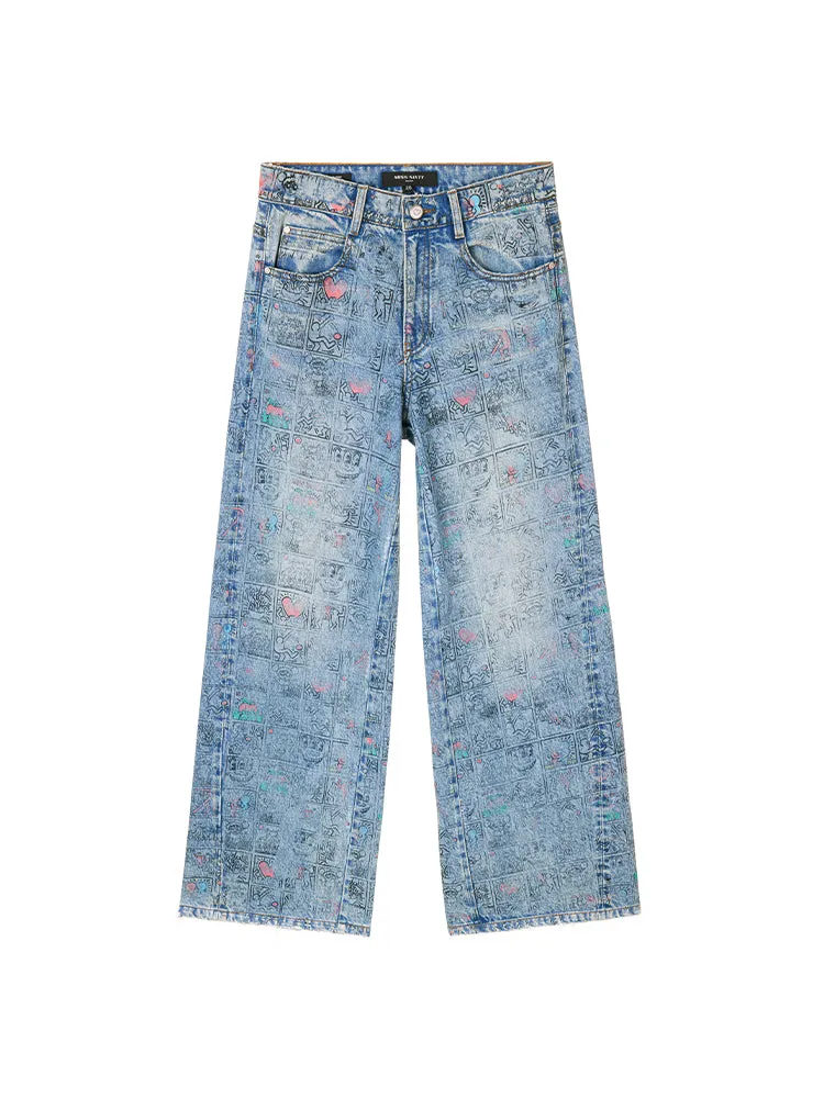 Miss Sixty x Keith Haring Capsule Collection Wide Leg Denim Pant With Print