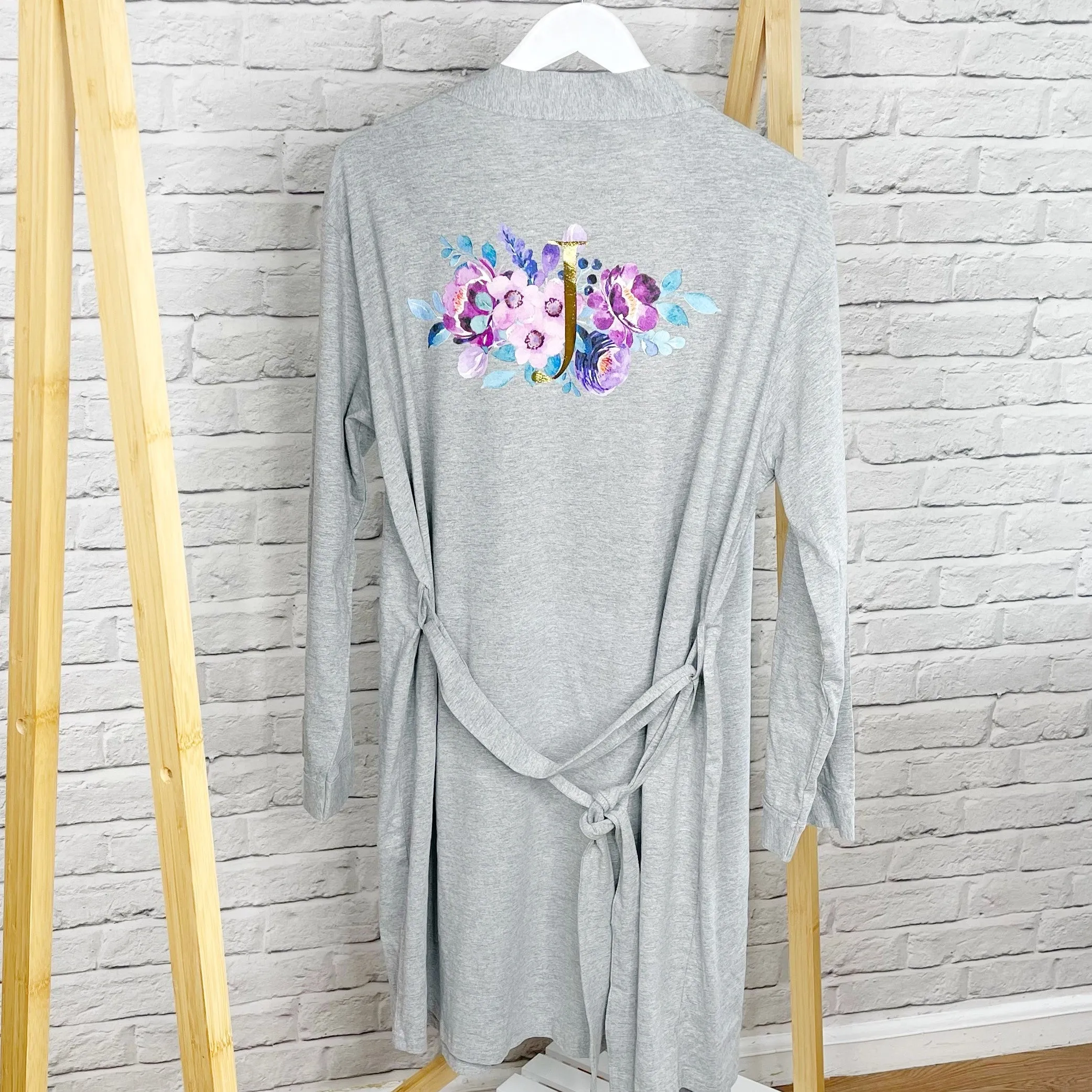Modern Floral And Gold Personalised Dressing Gown