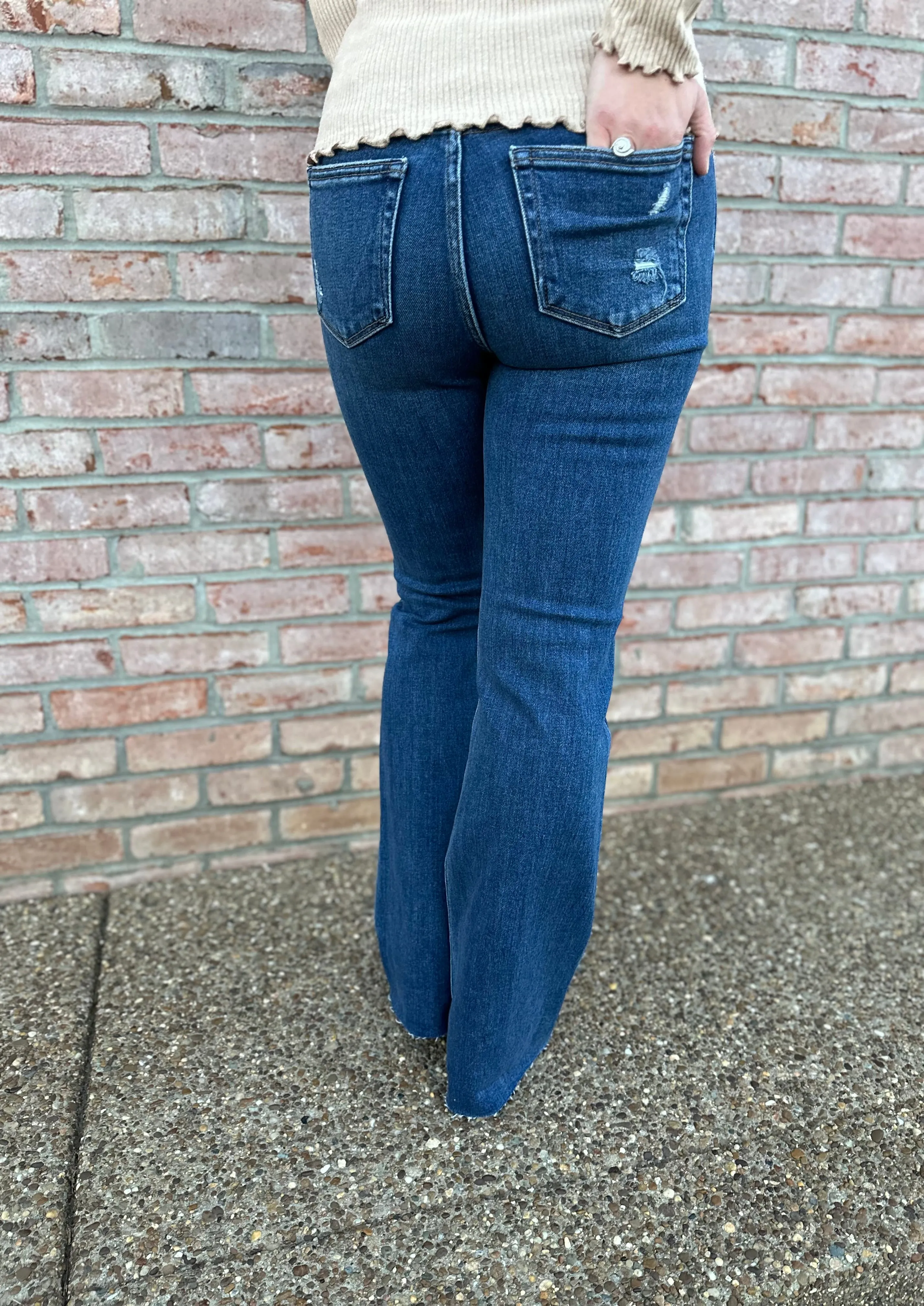 MR Dark Denim Raw Hem Flare