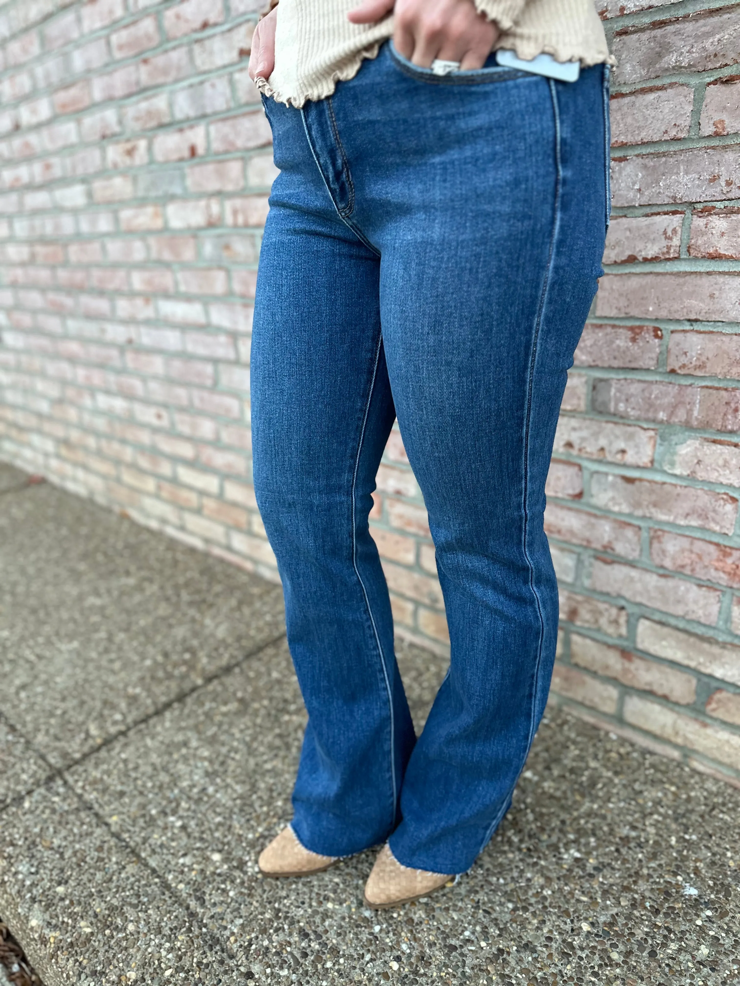 MR Dark Denim Raw Hem Flare