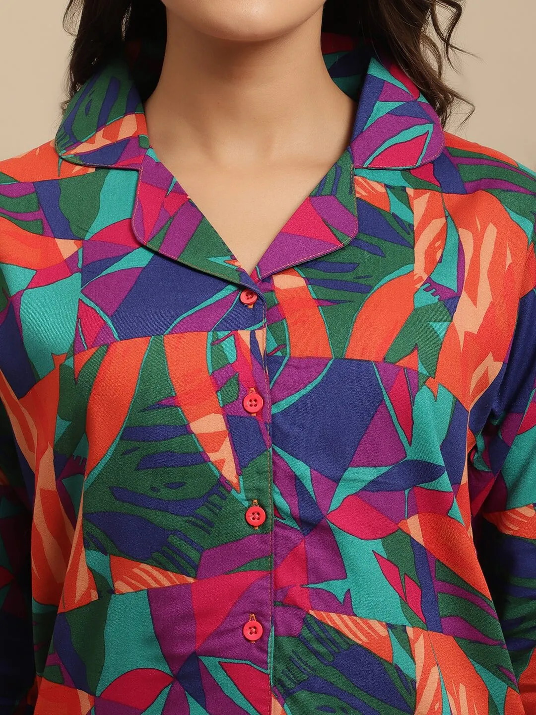 Multi-Color Abstract Printed Viscose Rayon Night Suit for Women | S-XL | Claura