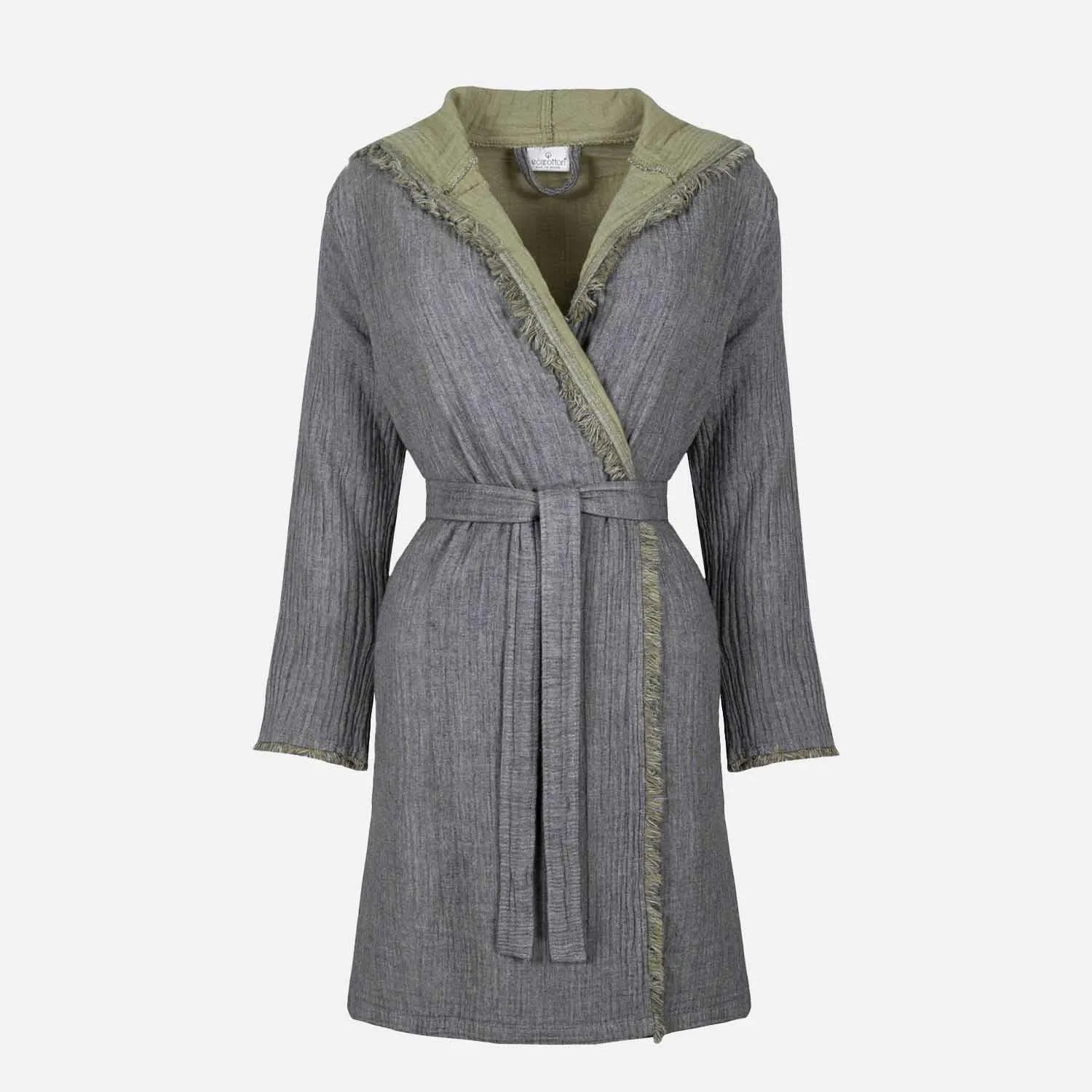 Muna Woman Bathrobe 100% Organic Cotton Inject Green-Anthracite