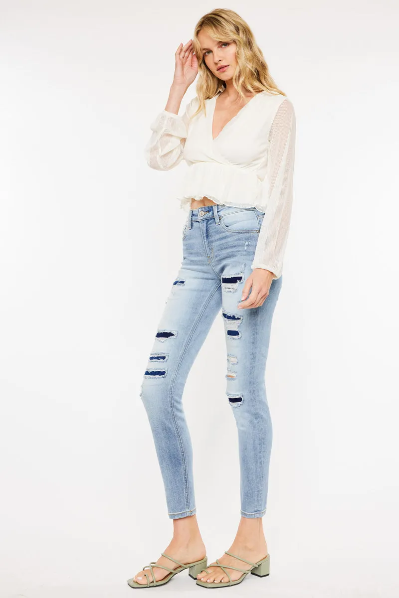 Natasha High Rise Patched Super Skinny Jeans