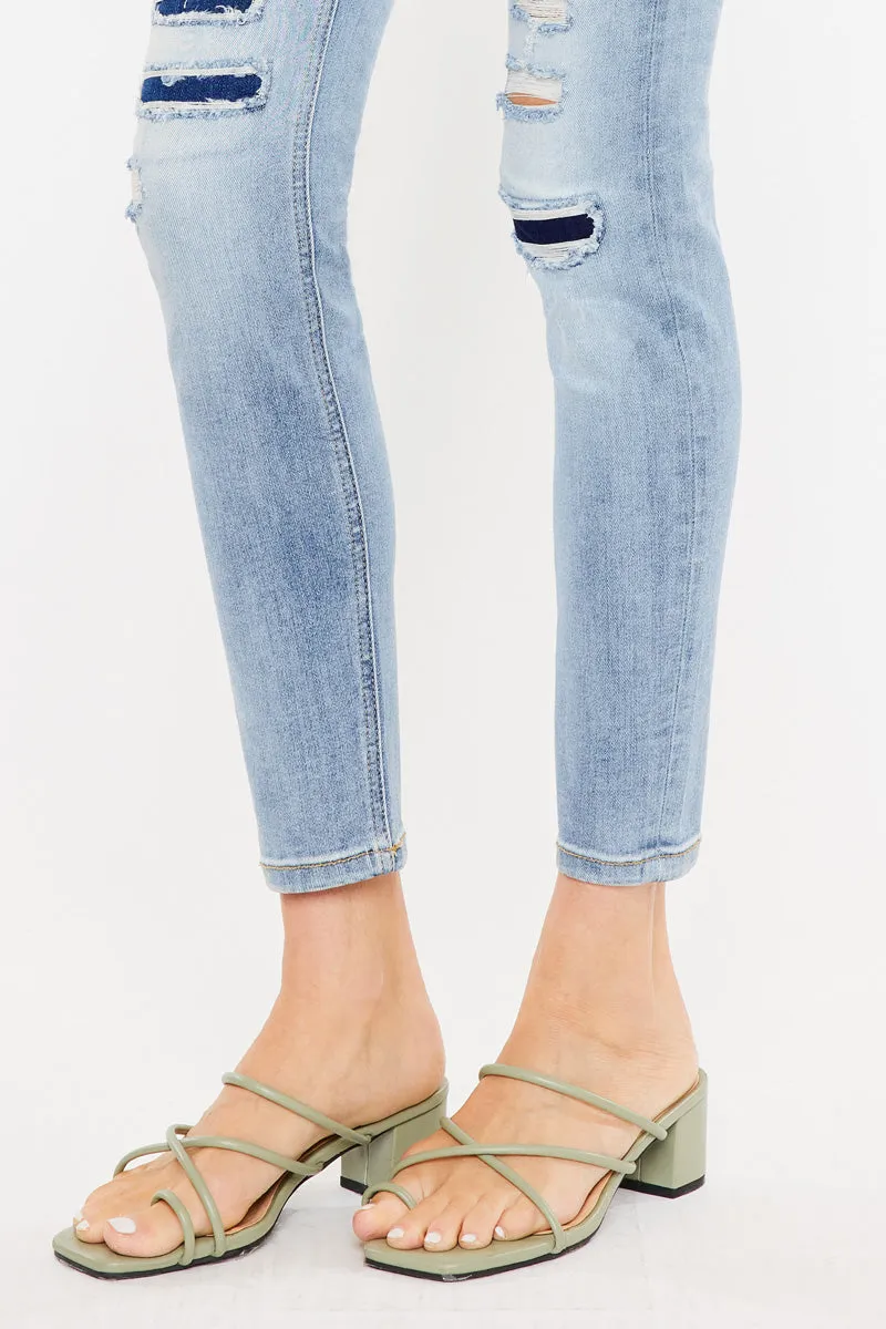 Natasha High Rise Patched Super Skinny Jeans