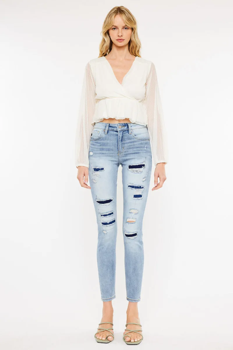 Natasha High Rise Patched Super Skinny Jeans