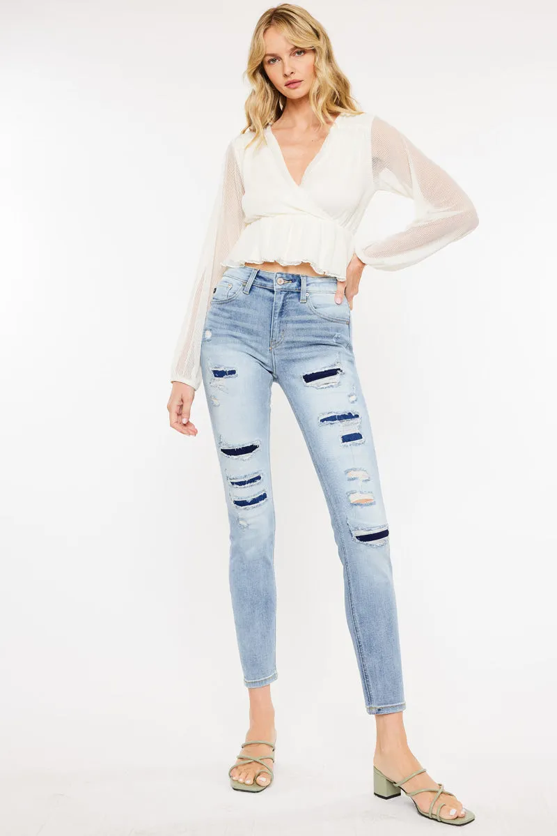 Natasha High Rise Patched Super Skinny Jeans