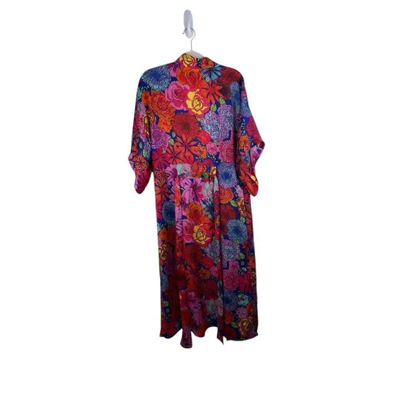 Natori Womens Floral Kimono Robe S Vibrant Colors 100% Polyester