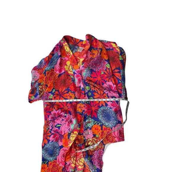 Natori Womens Floral Kimono Robe S Vibrant Colors 100% Polyester